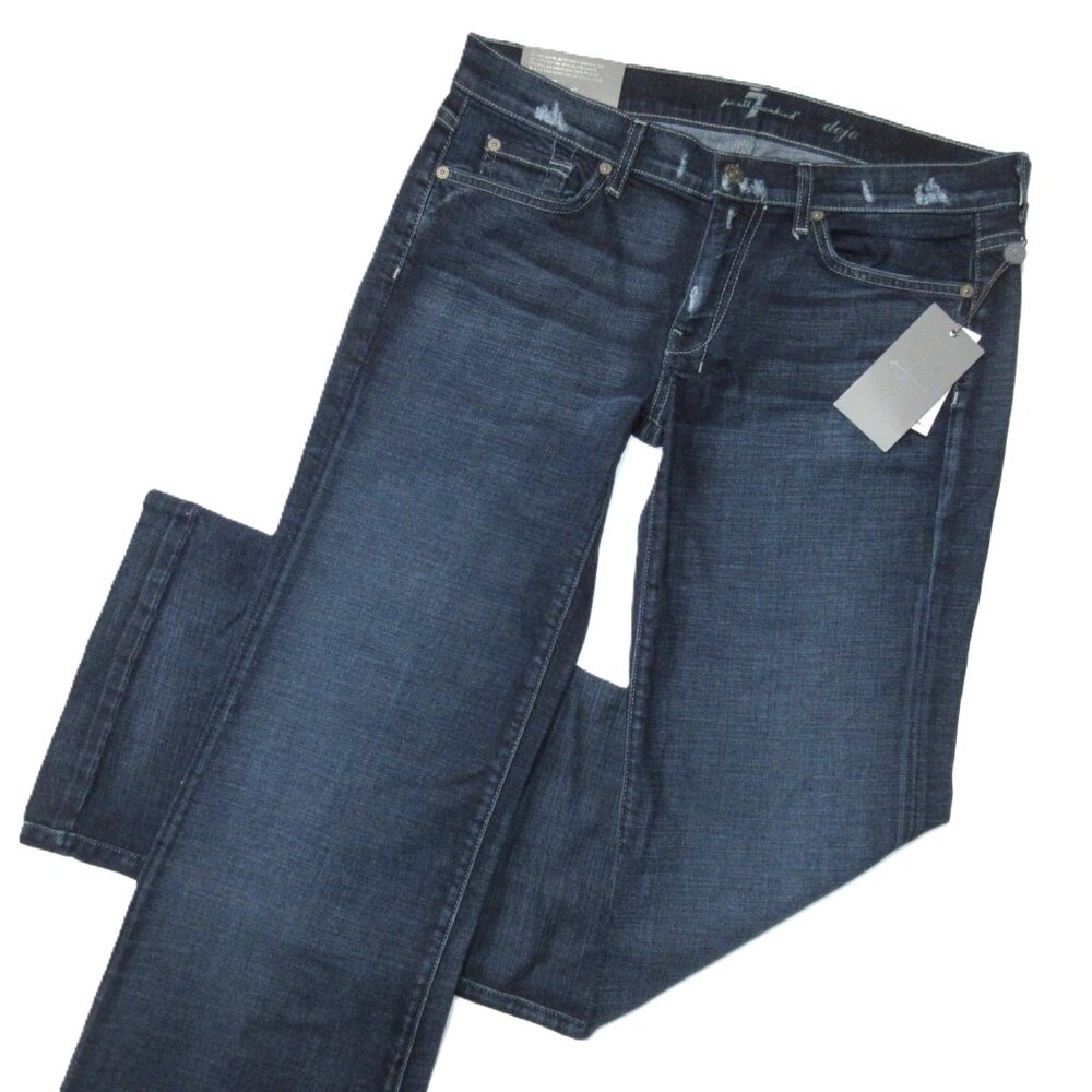 NWT 7 For All Mankind Dojo '7' Pocket Distressed Trouser Flare Jeans 31 x 34 ½ - Picture 2 of 7